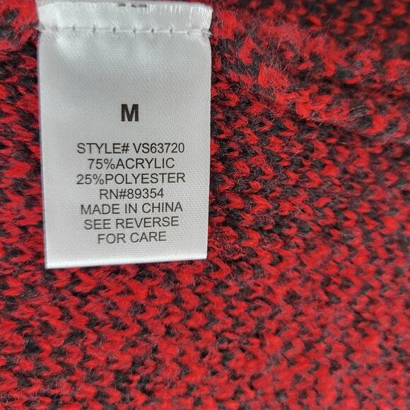 Adrienne Vittadini Womens Sweater Medium Red Plaid Cardigan Fringe Open Front - Picture 12 of 12